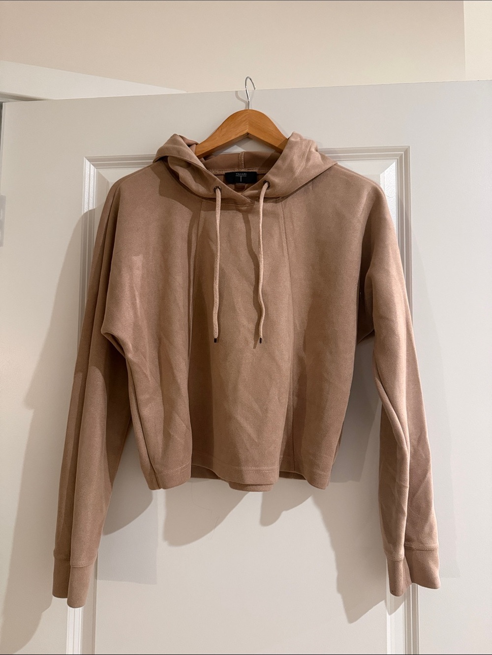 Tahari Cropped Pullover Hoodie - Beige/Taupe